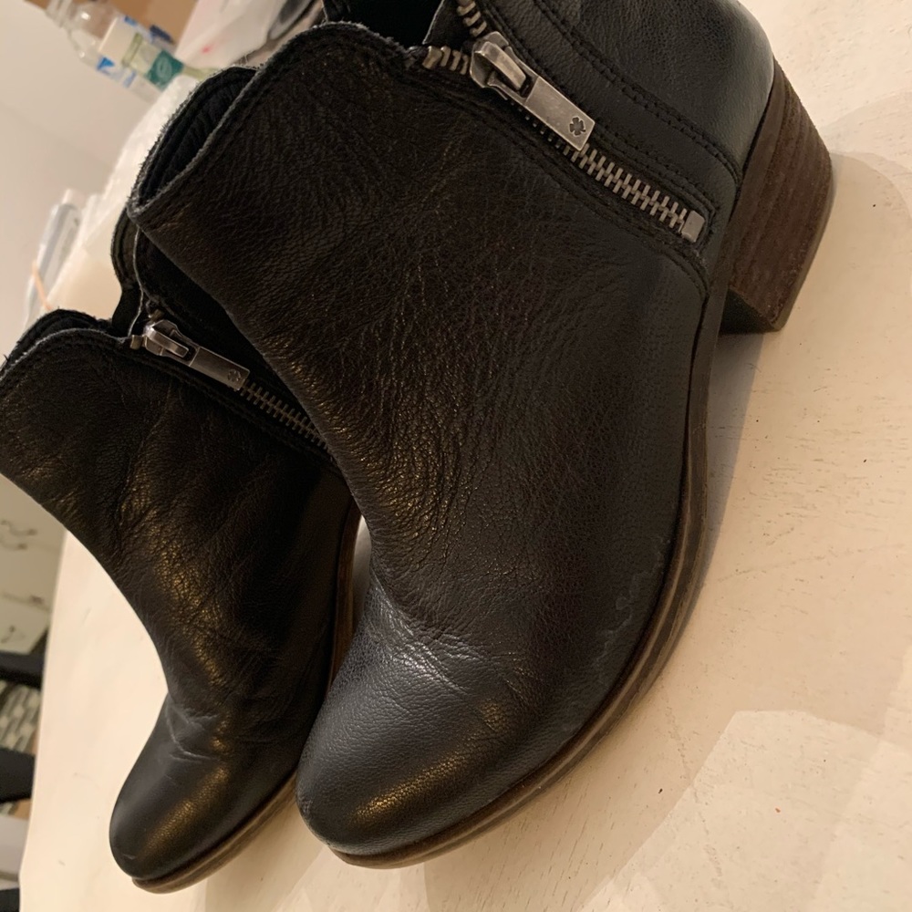 Lucky Brand black with brown soles booties